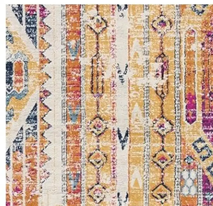 12' Yellow And Beige Abstract Runner Rug Photo 3