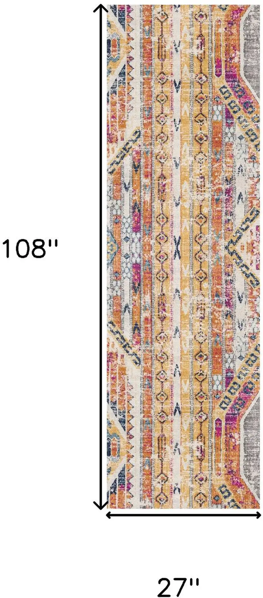 9' Yellow And Beige Abstract Runner Rug Photo 8