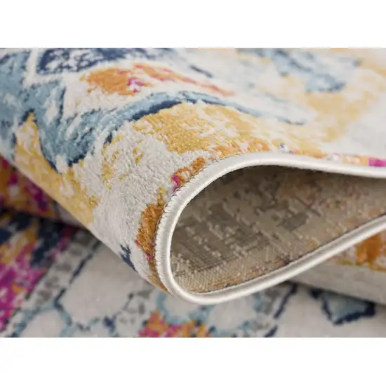 9' Yellow And Beige Abstract Runner Rug Photo 8