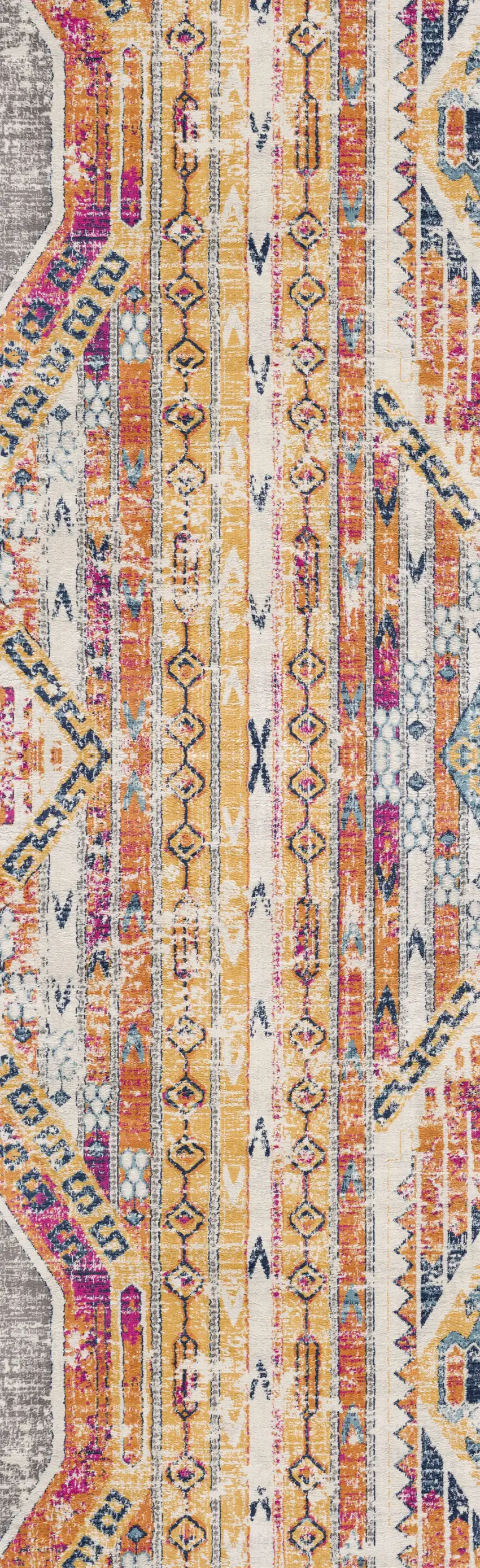 16' Yellow And Beige Abstract Runner Rug Photo 5