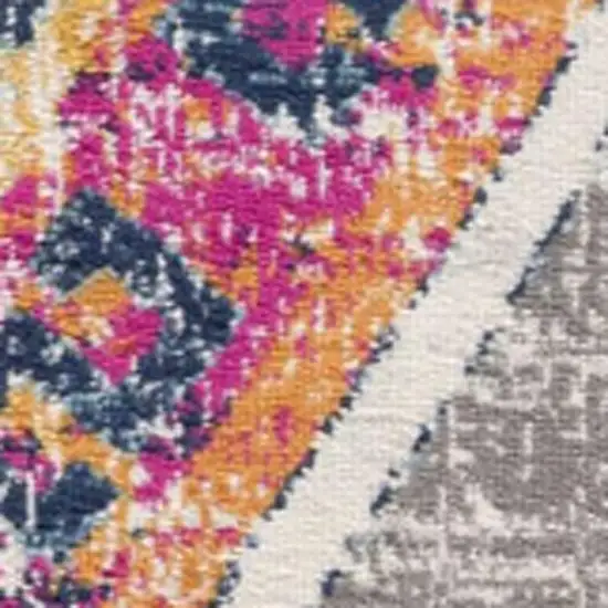 11' Yellow And Beige Abstract Runner Rug Photo 4