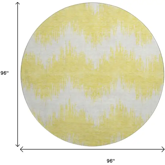 8' Yellow And Beige Chevron Washable Round Rug With UV Protection Photo 8