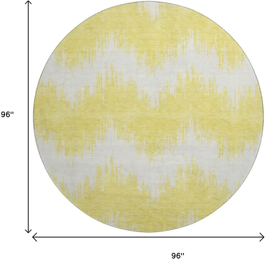 8' Yellow And Beige Chevron Washable Round Rug With UV Protection Photo 8
