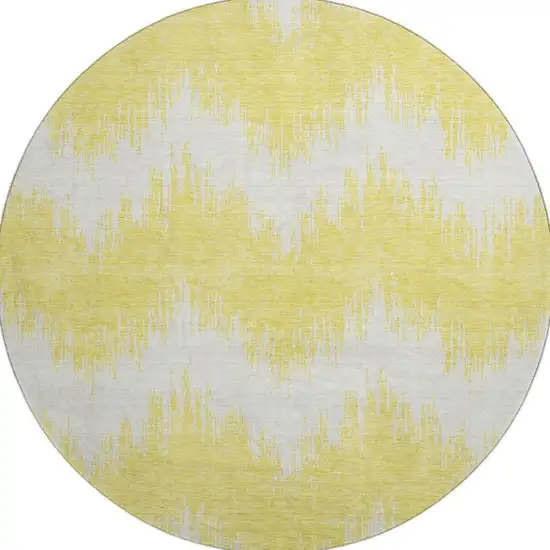 8' Yellow And Beige Chevron Washable Round Rug With UV Protection Photo 4