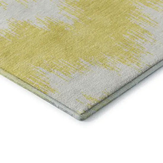 8' Yellow And Beige Chevron Washable Round Rug With UV Protection Photo 7