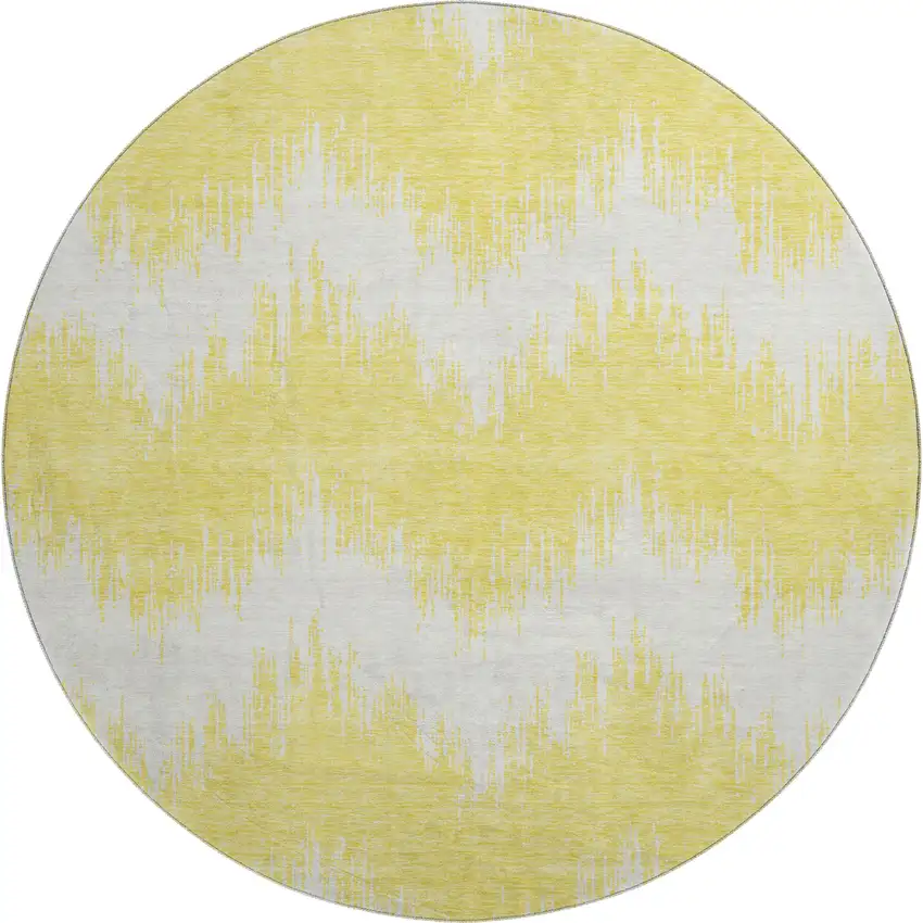 8' Yellow And Beige Chevron Washable Round Rug With UV Protection Photo 1