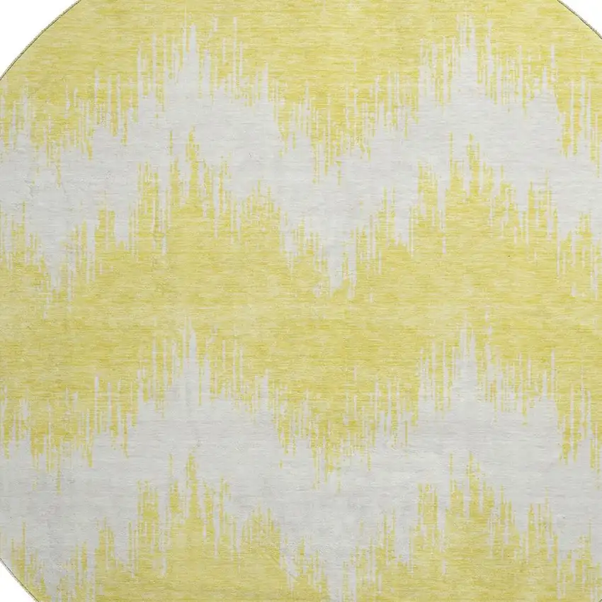 8' Yellow And Beige Chevron Washable Round Rug With UV Protection Photo 3