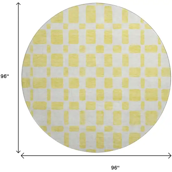 8' Yellow And Beige Geometric Washable Round Rug With UV Protection Photo 9