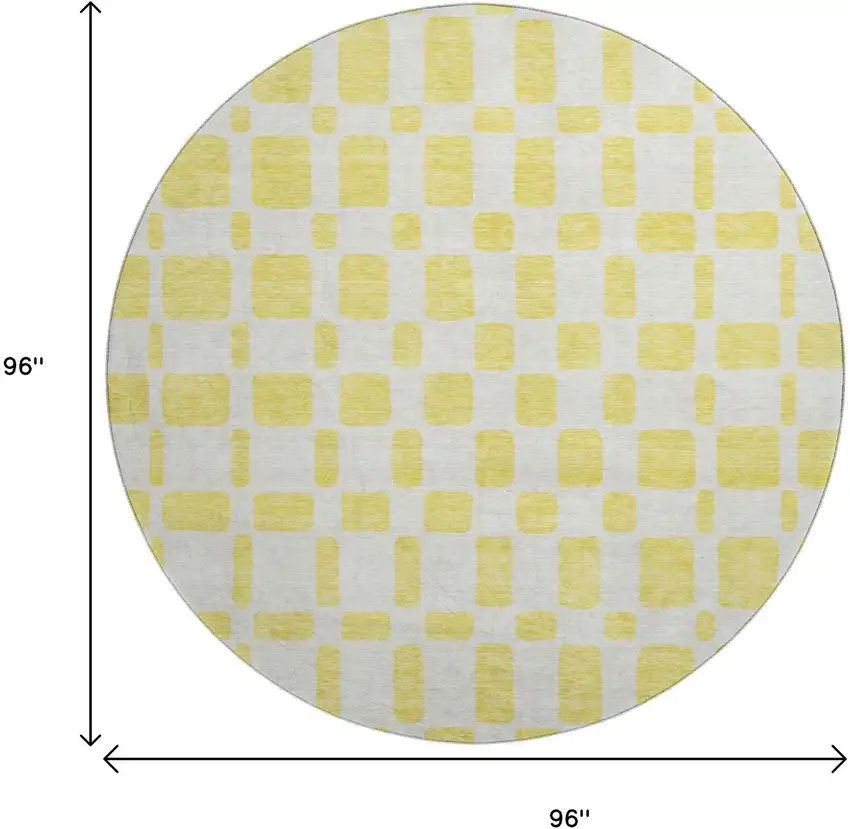 8' Yellow And Beige Geometric Washable Round Rug With UV Protection Photo 9