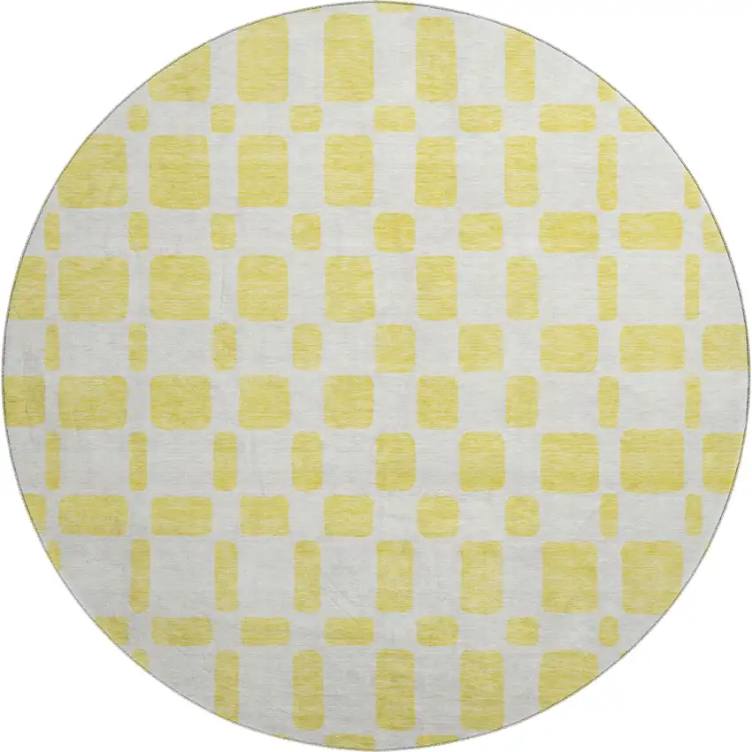 8' Yellow And Beige Geometric Washable Round Rug With UV Protection Photo 1