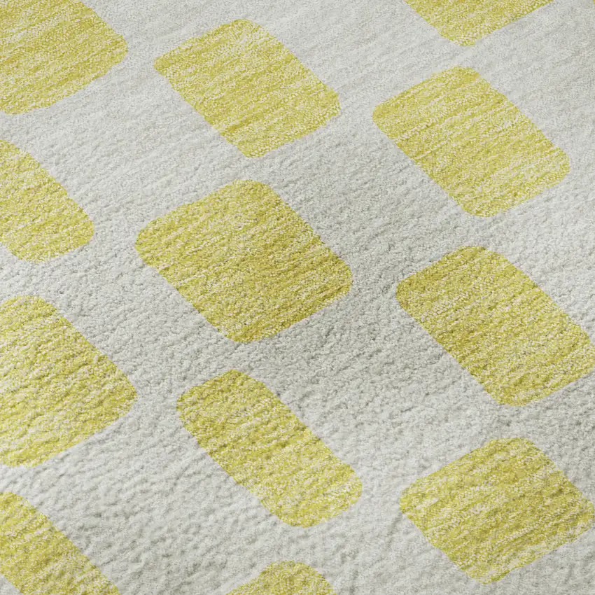 8' Yellow And Beige Geometric Washable Round Rug With UV Protection Photo 8