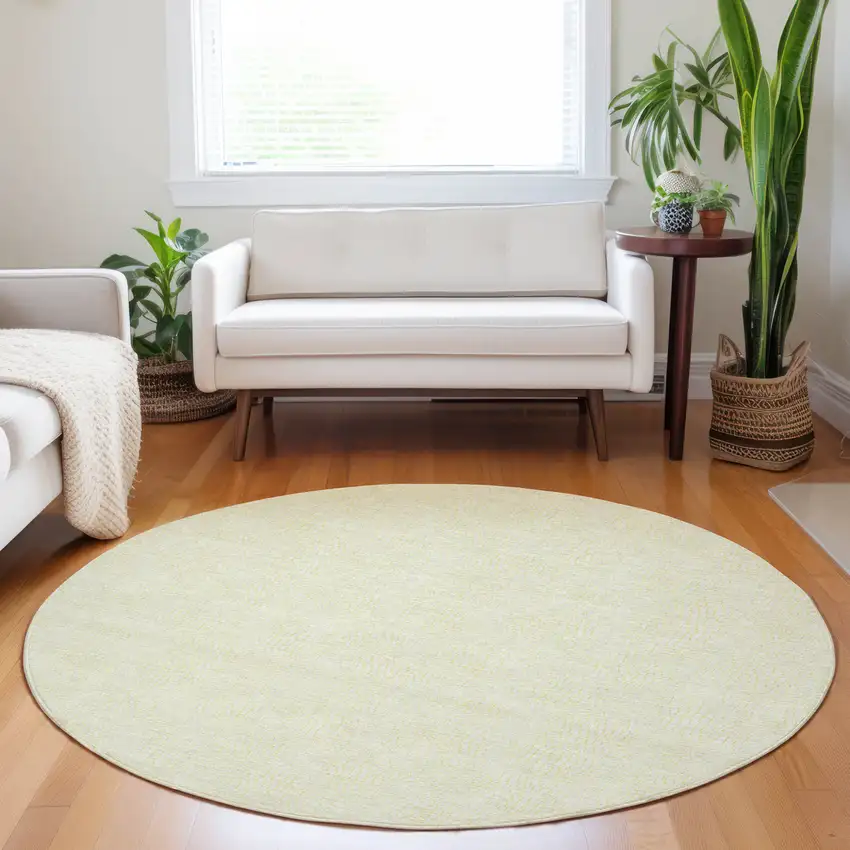 8' Yellow And Beige Round Geometric Washable Indoor Outdoor Area Rug Photo 8