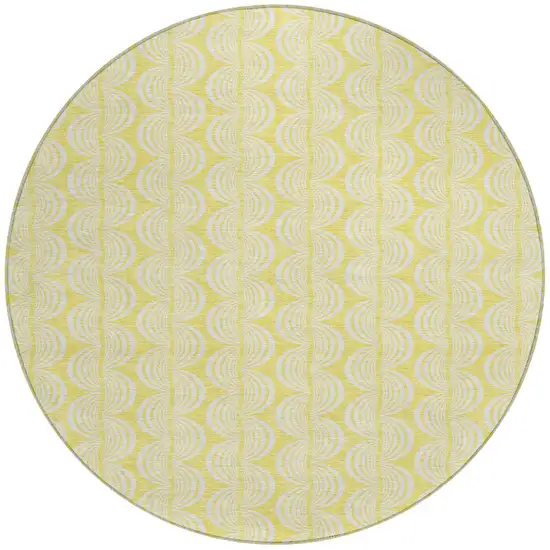 8' Yellow And Beige Round Ogee Washable Indoor Outdoor Area Rug Photo 6