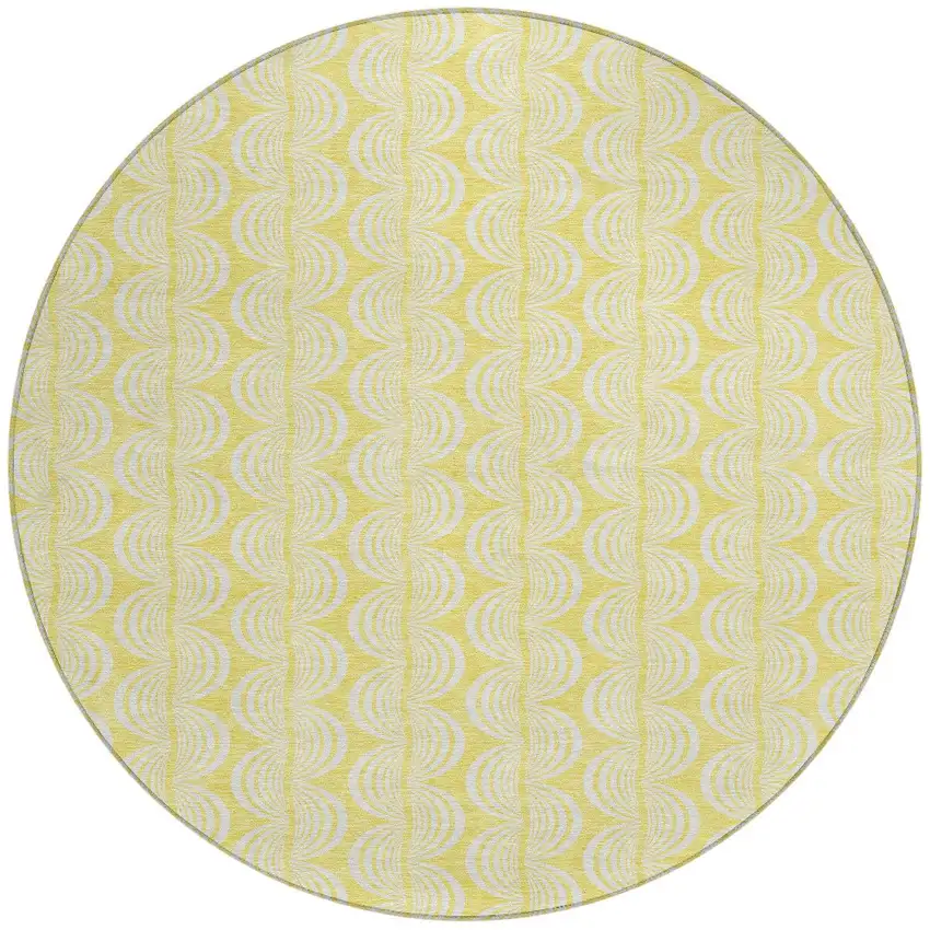 8' Yellow And Beige Round Ogee Washable Indoor Outdoor Area Rug Photo 6
