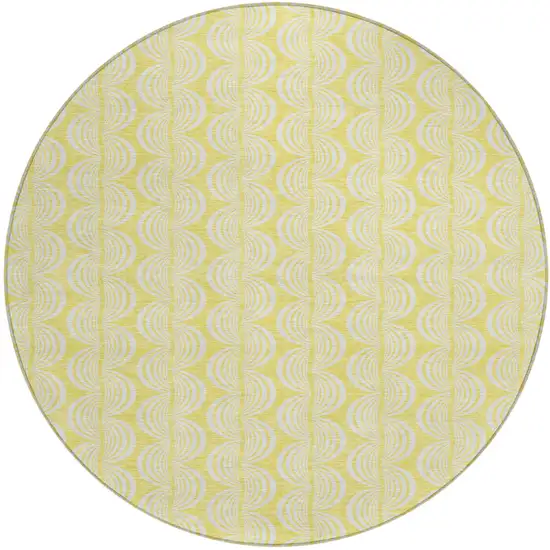 8' Yellow And Beige Round Ogee Washable Indoor Outdoor Area Rug Photo 2