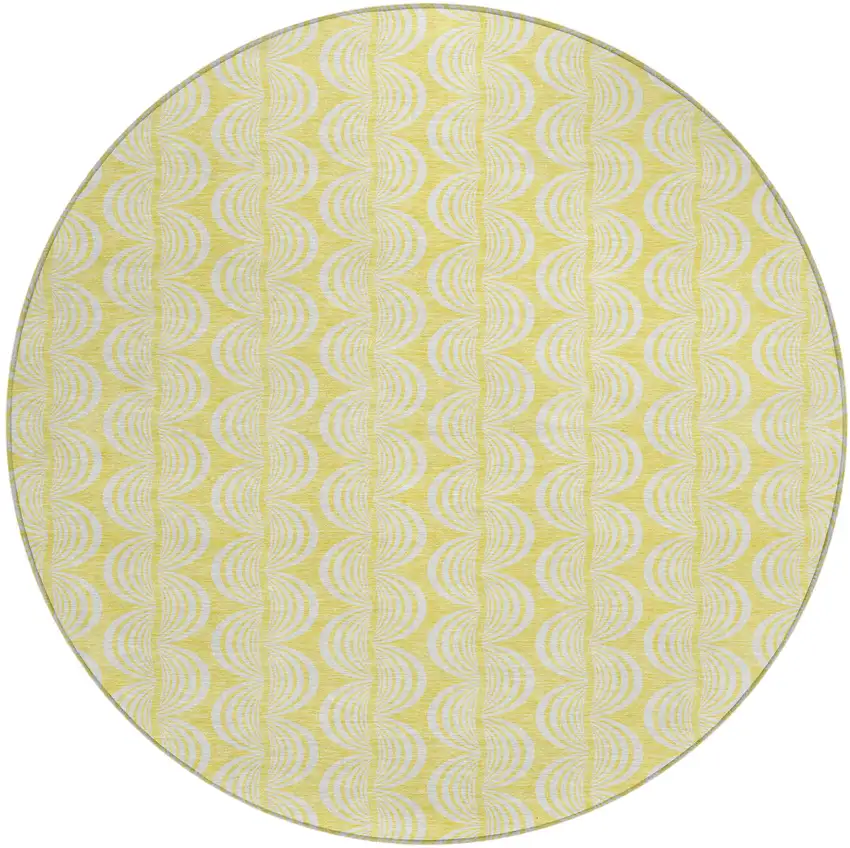 8' Yellow And Beige Round Ogee Washable Indoor Outdoor Area Rug Photo 2