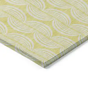 Photo of 8' Yellow And Beige Round Ogee Washable Indoor Outdoor Area Rug