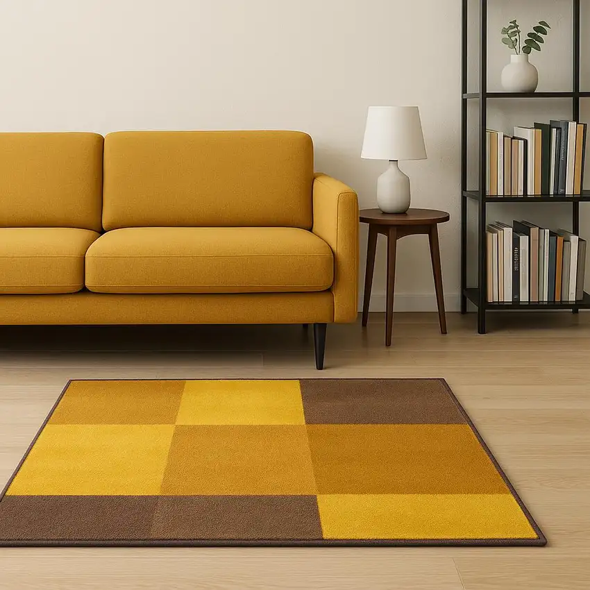 8' Yellow And Black Geometric Washable Round Rug Photo 1