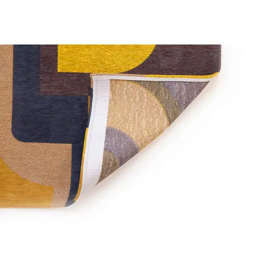 8' Yellow And Black Geometric Washable Round Rug Photo 8