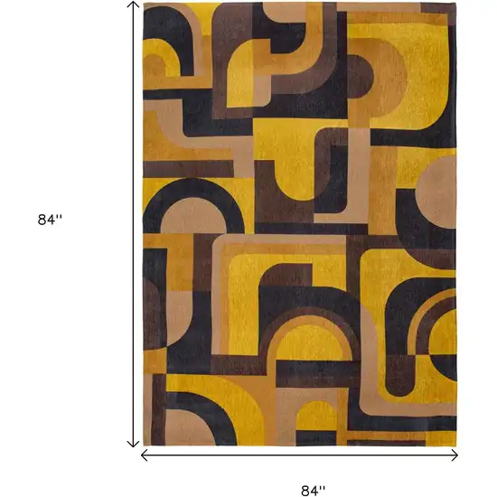 8' Yellow And Black Geometric Washable Round Rug Photo 9