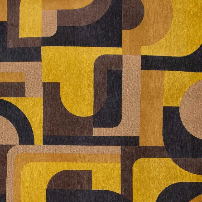 8' Yellow And Black Geometric Washable Round Rug Photo 3