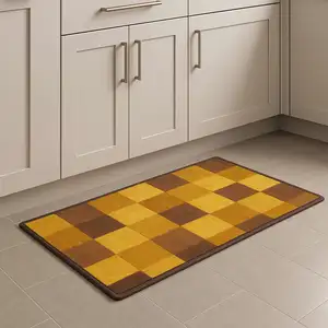 Photo of 5' Yellow And Black Geometric ,Washable, Round Rug