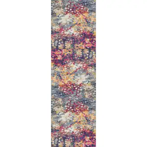 Photo of 18' Yellow And Blue Abstract Runner Rug