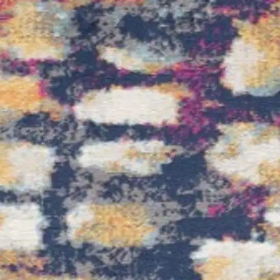 12' Yellow And Blue Abstract Runner Rug Photo 3