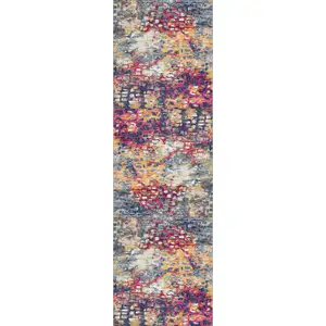 Photo of 12' Yellow And Blue Abstract Runner Rug