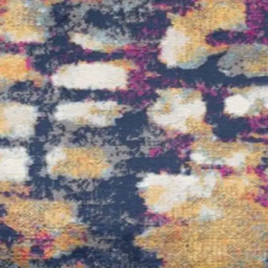 9' Yellow And Blue Abstract Runner Rug Photo 4