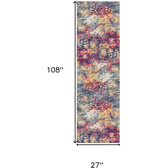 9' Yellow And Blue Abstract Runner Rug Photo 6