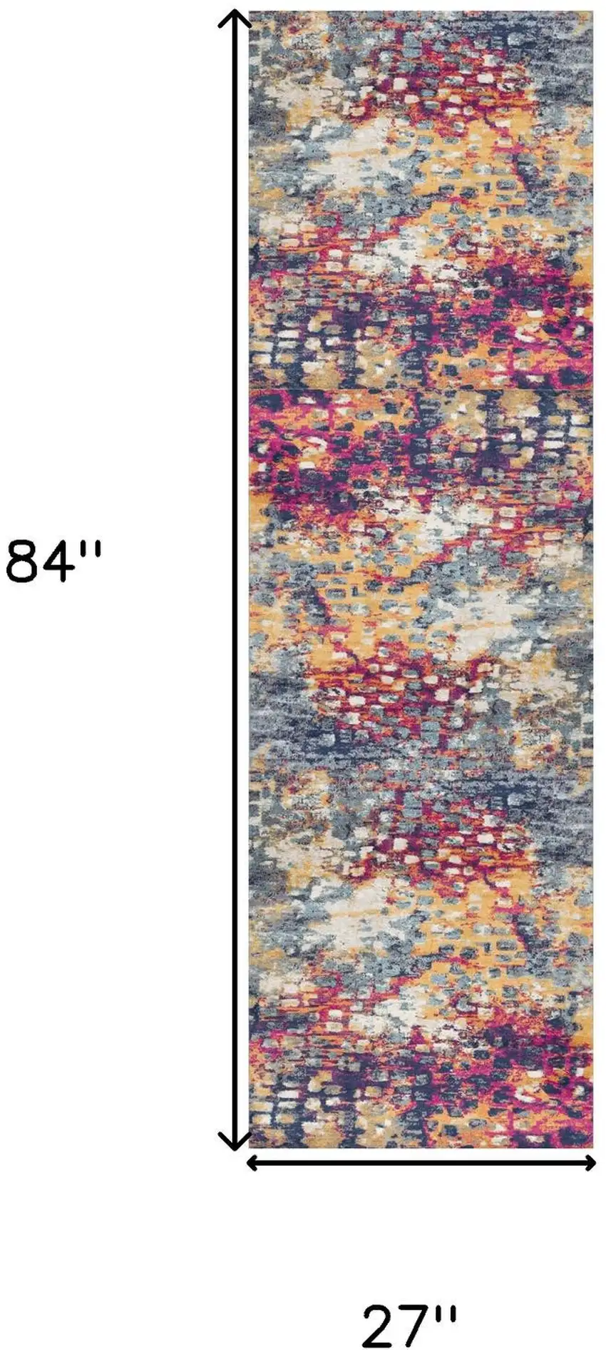 7' Yellow And Blue Abstract Runner Rug Photo 6