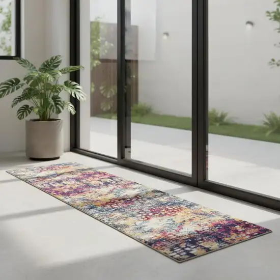 7' Yellow And Blue Abstract Runner Rug Photo 1