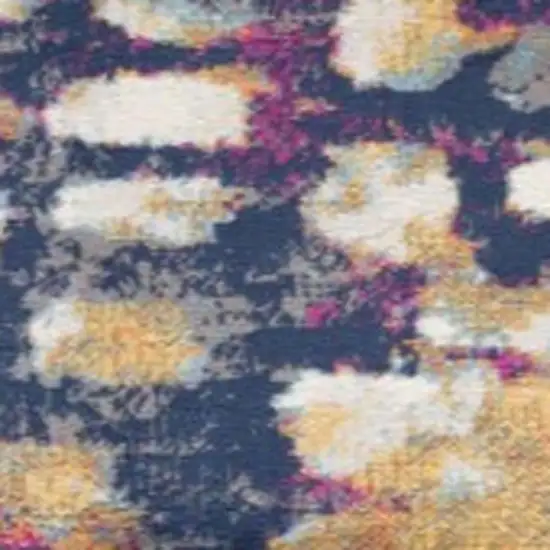 7' Yellow And Blue Abstract Runner Rug Photo 4