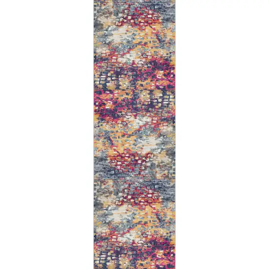 16' Yellow And Blue Abstract Runner Rug Photo 2