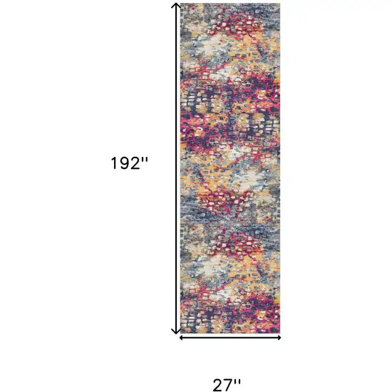 16' Yellow And Blue Abstract Runner Rug Photo 6