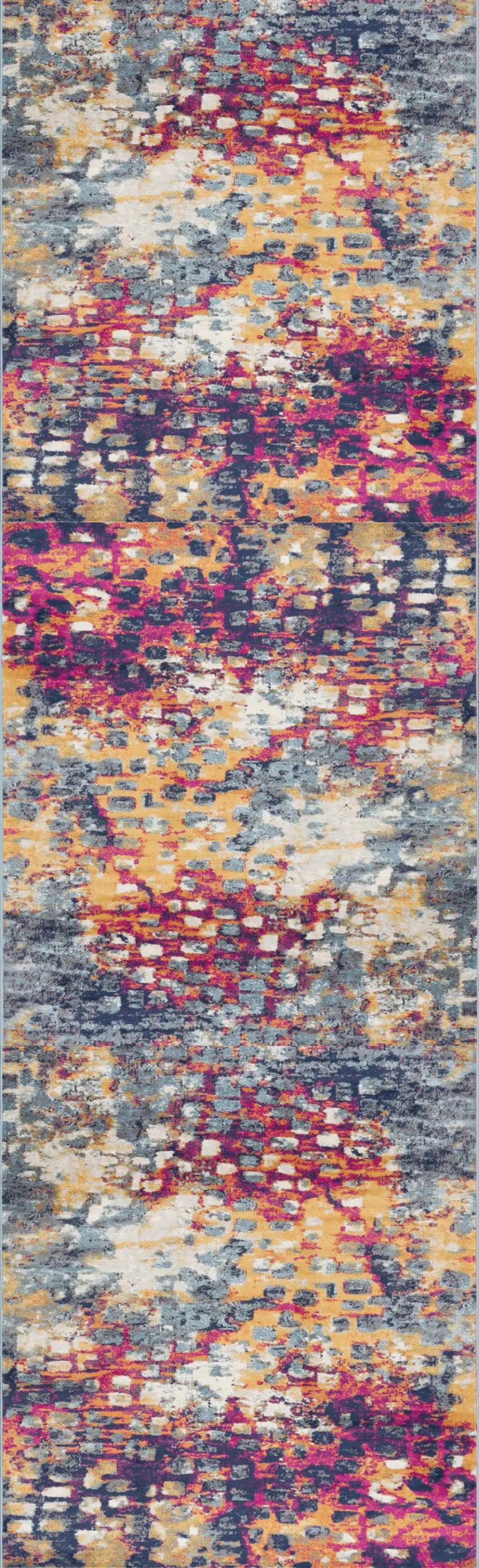 14' Yellow And Blue Abstract Runner Rug Photo 2