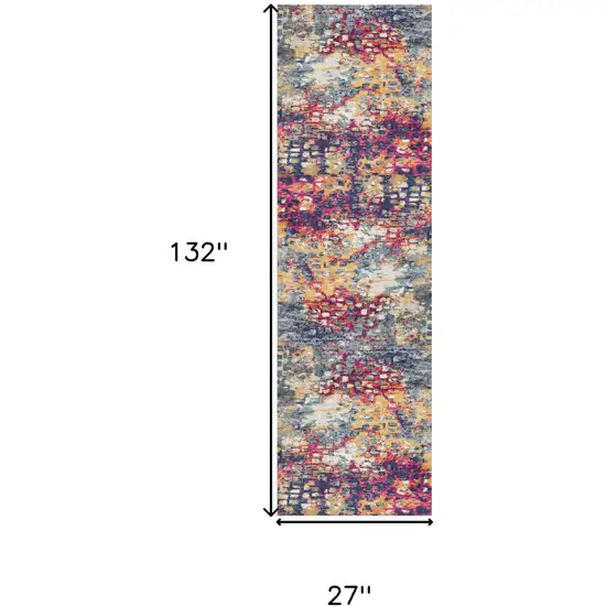 11' Yellow And Blue Abstract Runner Rug Photo 3