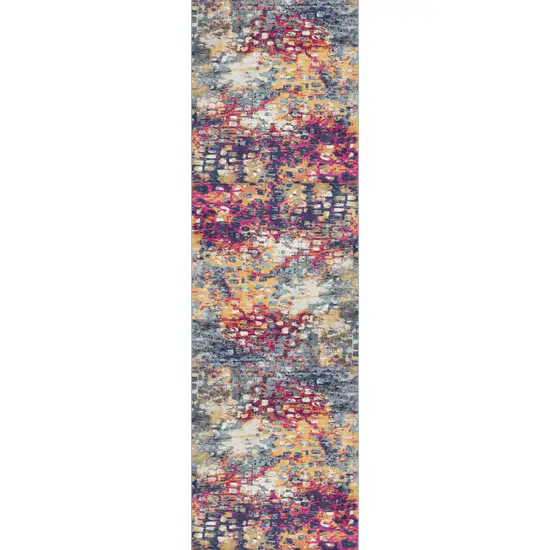 11' Yellow And Blue Abstract Runner Rug Photo 2