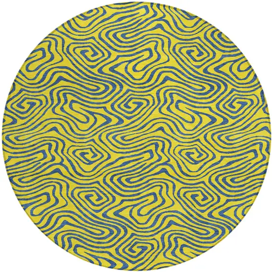 8' Yellow And Blue Round Abstract Washable Indoor Outdoor Area Rug Photo 2