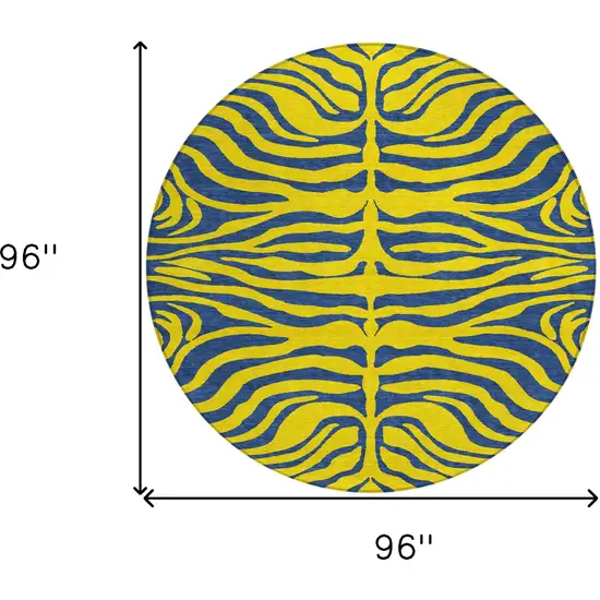 8' Yellow And Blue Round Animal Print Washable Indoor Outdoor Area Rug Photo 9
