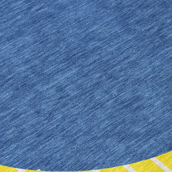 8' Yellow And Blue Round Striped Washable Indoor Outdoor Area Rug Photo 8