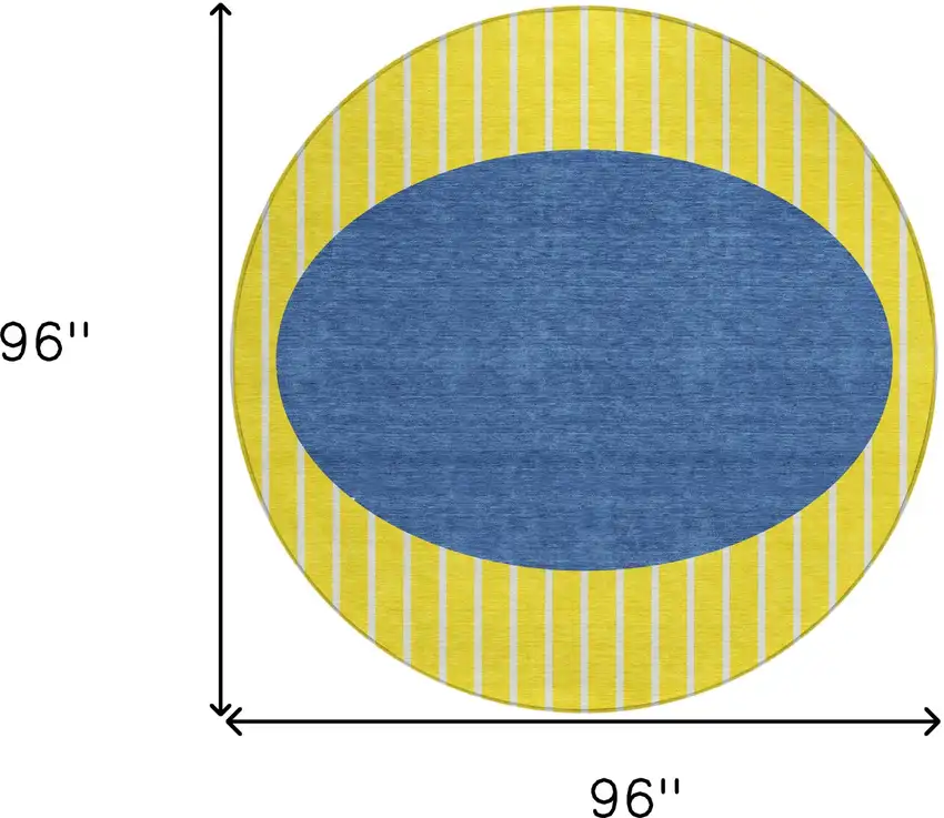 8' Yellow And Blue Round Striped Washable Indoor Outdoor Area Rug Photo 3