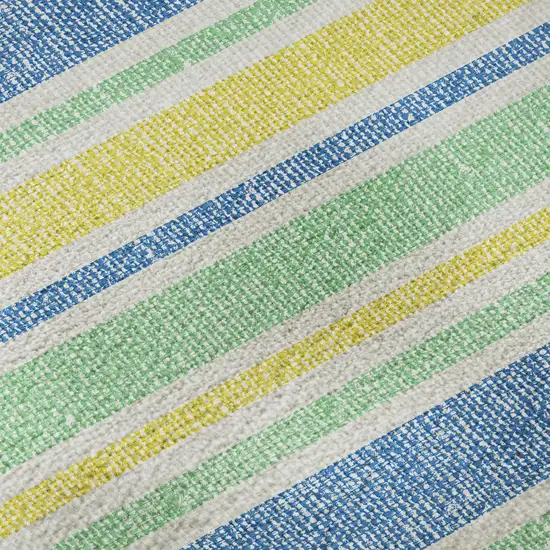 8' Yellow And Blue Striped Washable Round Rug With UV Protection Photo 9