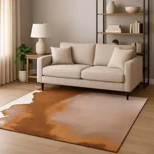 Photo of 8' Yellow And Brown Abstract Washable Round Rug