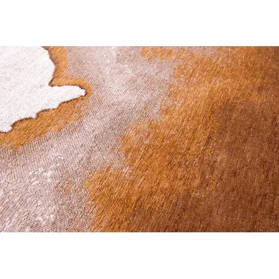 8' Yellow And Brown Abstract Washable Round Rug Photo 6