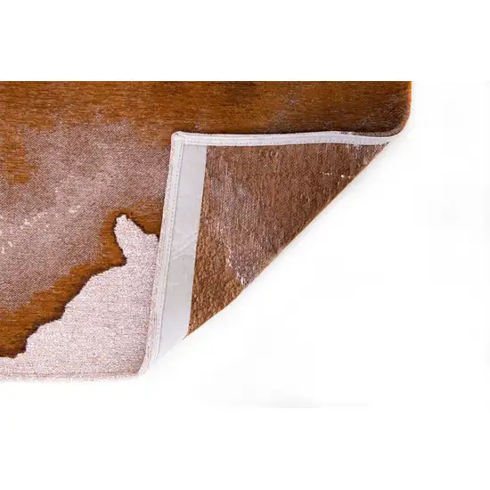 8' Yellow And Brown Abstract Washable Round Rug Photo 8