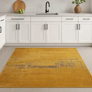 Photo of 5' Yellow And Brown Chevron ,Washable, Round Rug