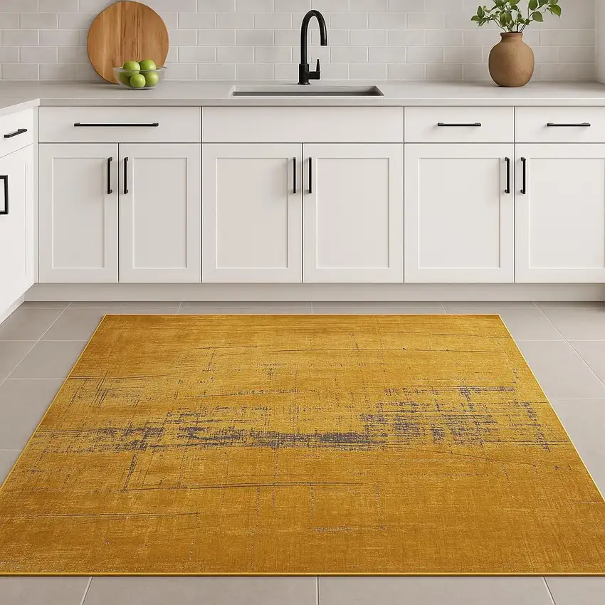 5' Yellow And Brown Chevron ,Washable, Round Rug Photo 1