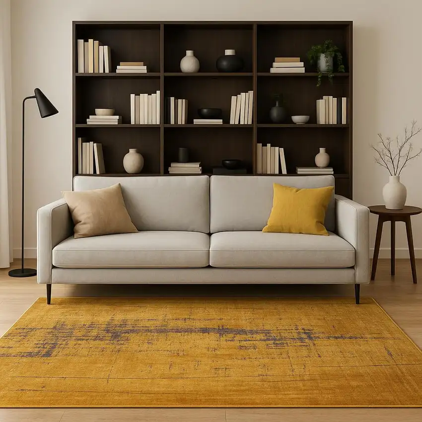 8' Yellow And Brown Chevron ,Washable, Round Rug Photo 1